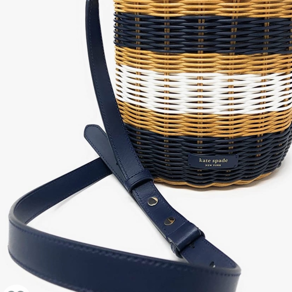 New Kate Spade buoy medium tricolor wicker drawstring bucket bag - Picture 9 of 11